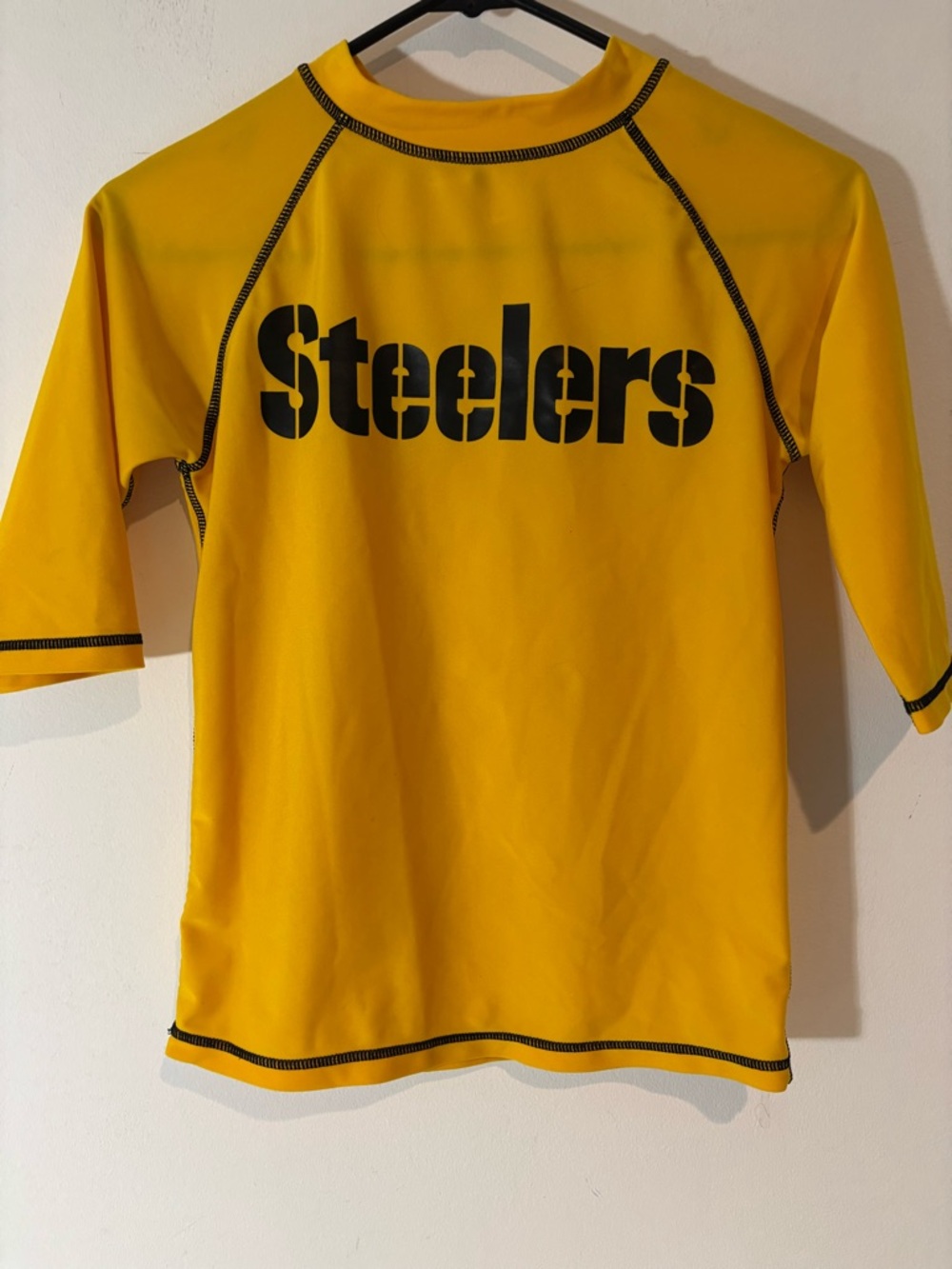 NFL Kids Size 14/16 Steel City Yellow Rash Guard with Black Steelers Logo